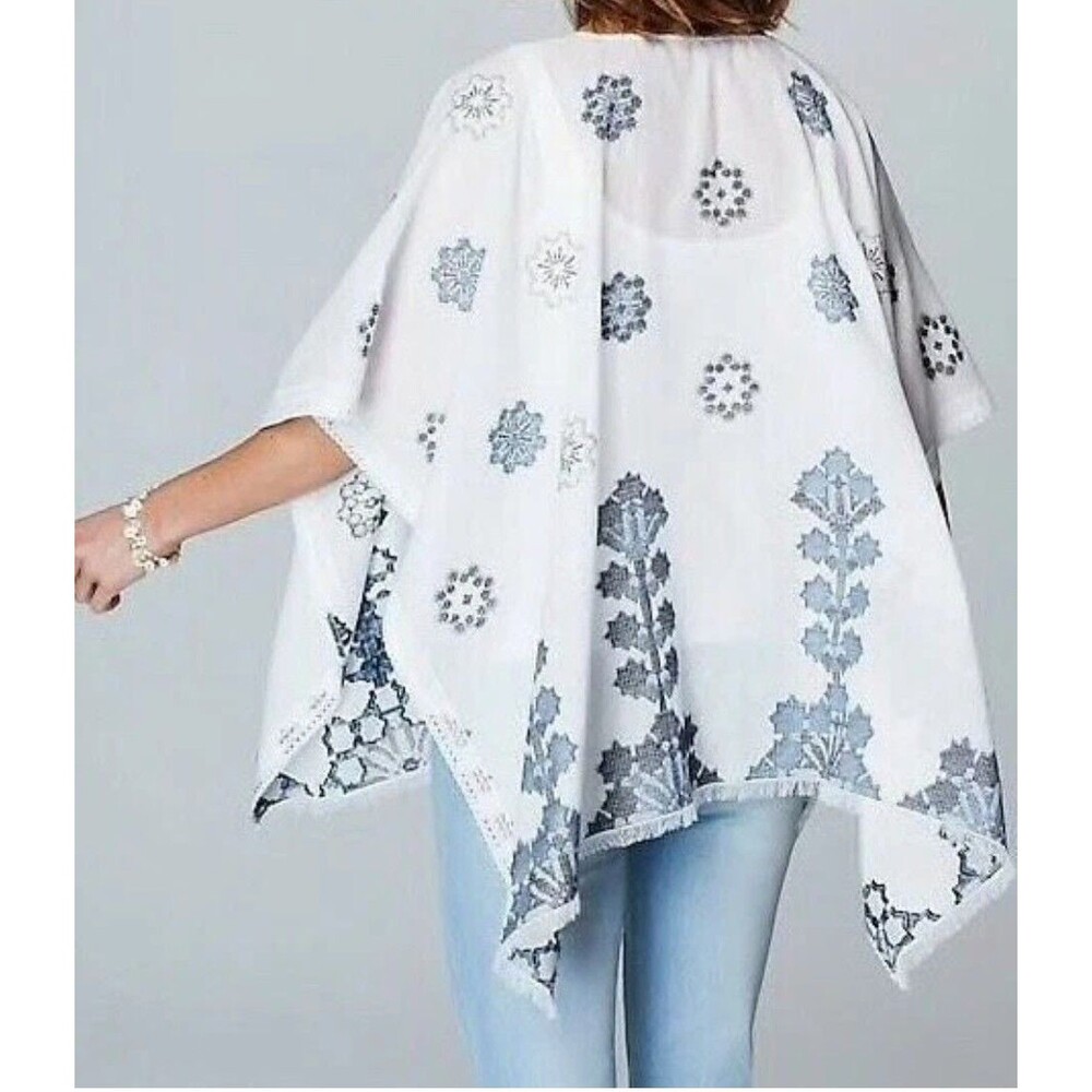 J. Jill Tasseled Fringe Lace Trim Poncho - Picture 3 of 15